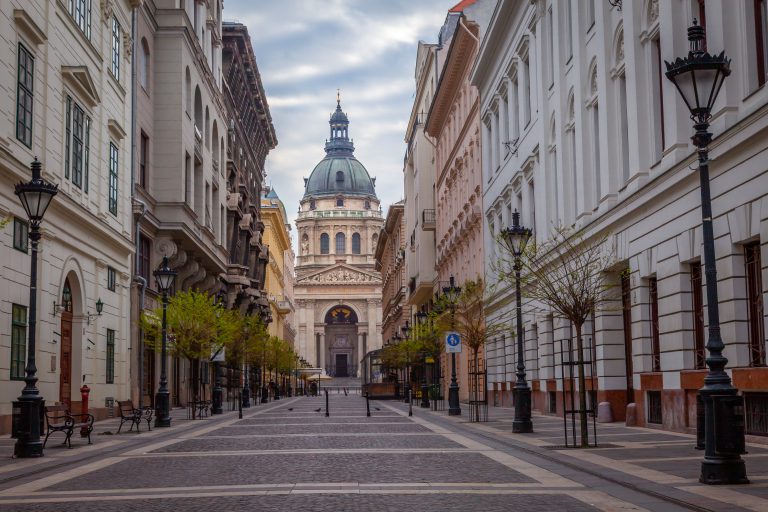 zrinyi-utca-street-and-saint-stephens-basilica-in-central-budapest-hungary